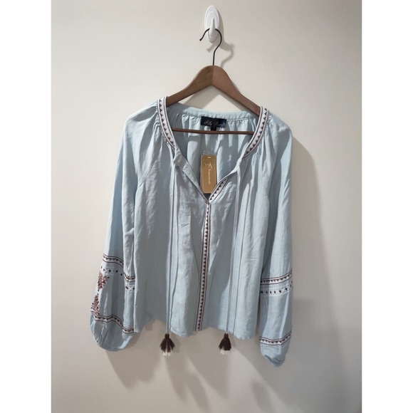 Blue Rain Francesca's Embroidered Tassel Top Blouse NWT - Picture 1 of 4